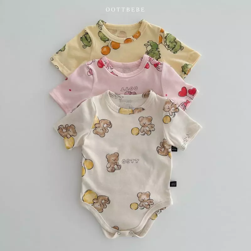 Oott Bebe - Korean Baby Fashion - #babyoninstagram - Ballon Bodysuit Leggings Bonnet Set - 10