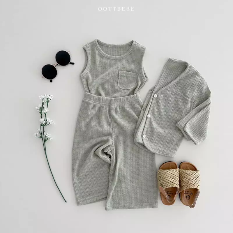 Oott Bebe - Korean Children Fashion - #designkidswear - MD Cardigan Tee Pants Set