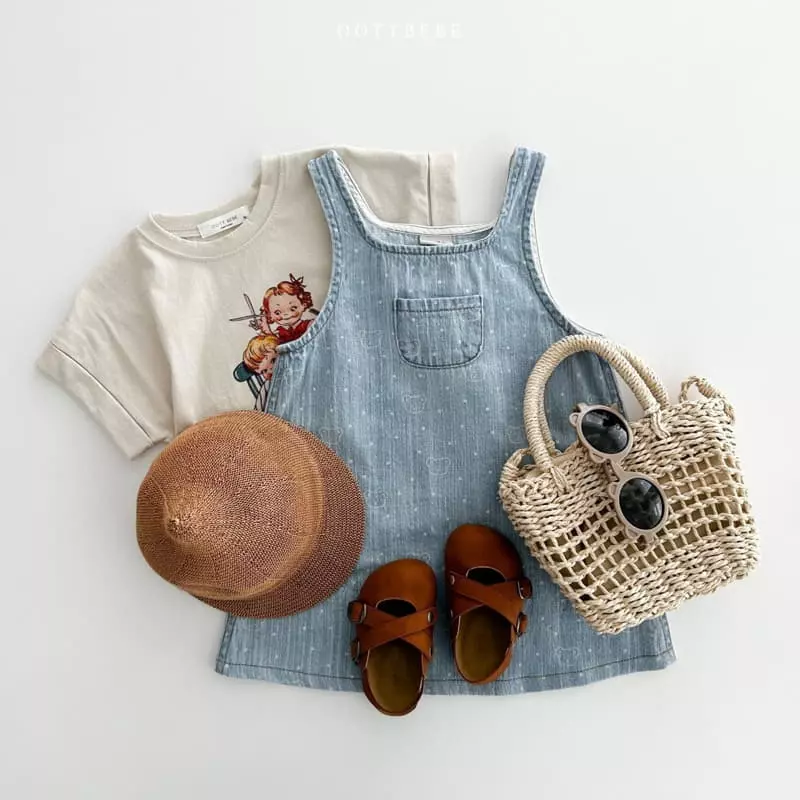 Oott Bebe - Korean Children Fashion - #magicofchildhood - Bear Bear Denim One-piece - 5