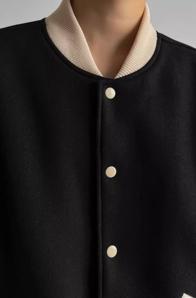 Paper Moon - Korean Women Fashion - #momslook - Classic Leather Sleeve Stadium Jacket - 2