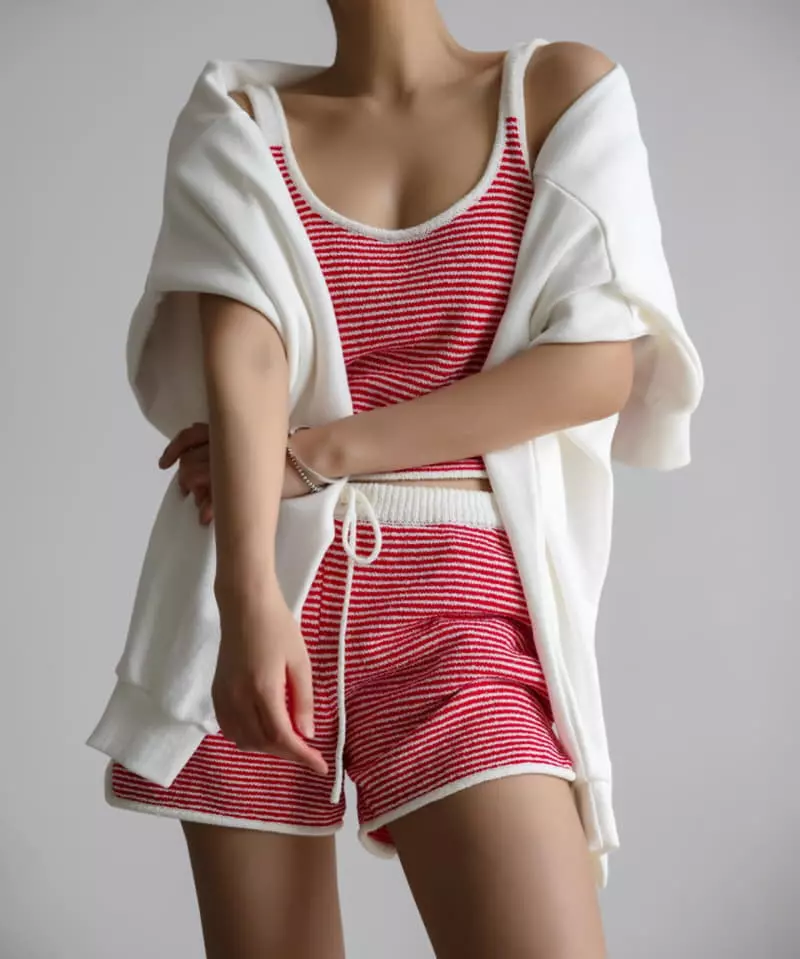 Paper Moon - Korean Women Fashion - #restrostyle - Striped Set Up Knit Dolphin Shorts - 5