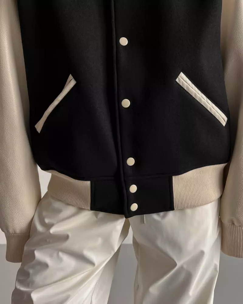 Paper Moon - Korean Women Fashion - #womensfashion - Classic Leather Sleeve Stadium Jacket - 3