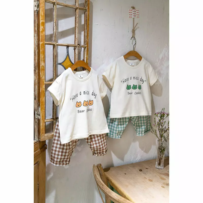 Raykids - Korean Children Fashion - #Kfashion4kids - Cookie Bear Check Top Bottom Set