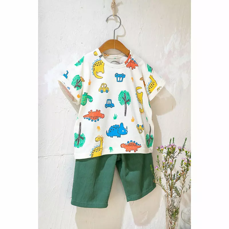 Raykids - Korean Children Fashion - #stylishchildhood - Dino World Rinkle Top Bottom Set - 2