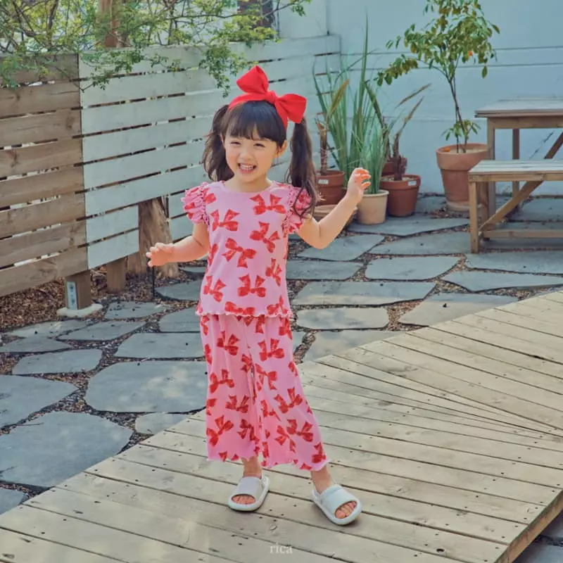 Rica - Korean Children Fashion - #designkidswear - Ribbon Top Botom Set