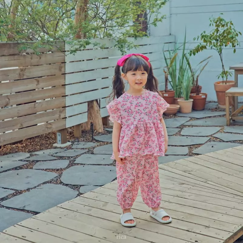 Rica - Korean Children Fashion - #discoveringself - Small Flower Top Bottom Set - 3