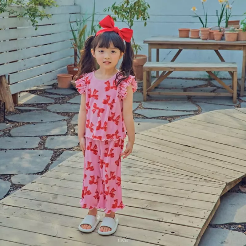 Rica - Korean Children Fashion - #discoveringself - Ribbon Top Botom Set - 2