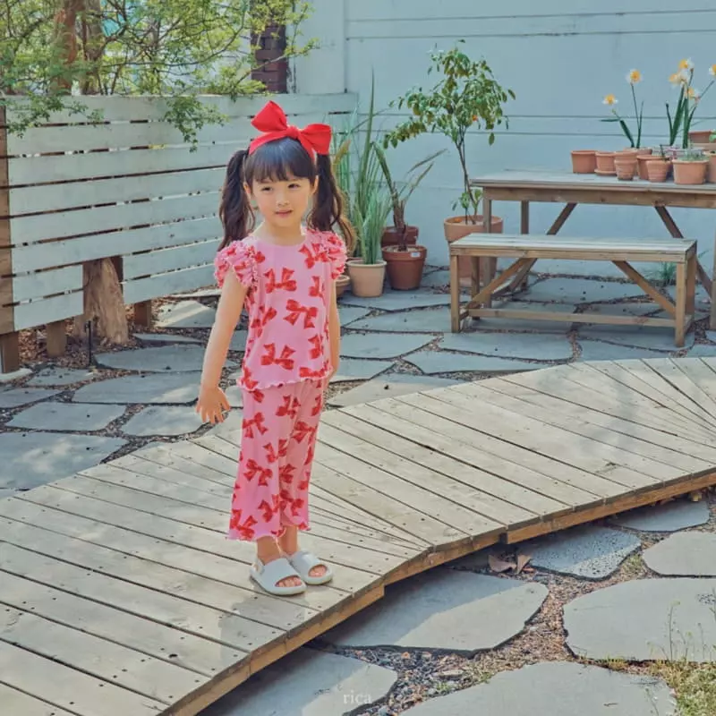 Rica - Korean Children Fashion - #fashionkids - Ribbon Top Botom Set - 4
