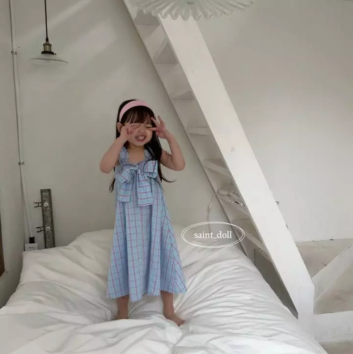 Saint Doll - Korean Children Fashion - #littlefashionista - Check Ribbon One-piece - 8