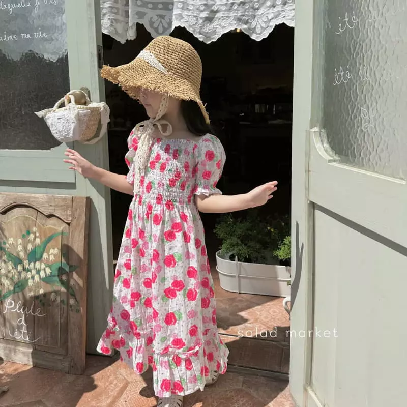Salad Market - Korean Children Fashion - #kidzfashiontrend - Rose Smocked One-piece - 9