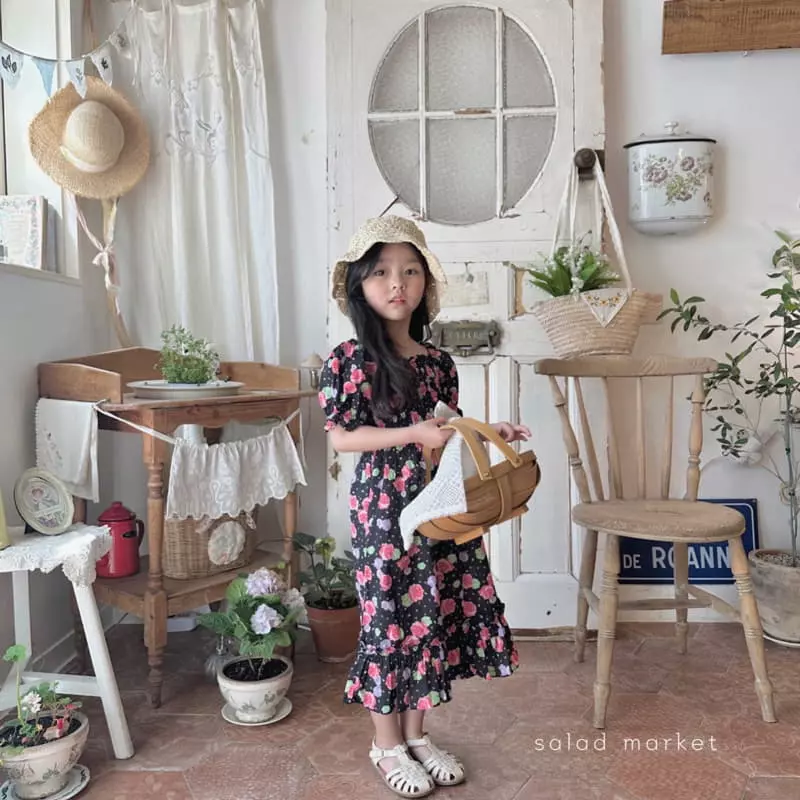 Salad Market - Korean Children Fashion - #littlefashionista - Rose Smocked One-piece - 11