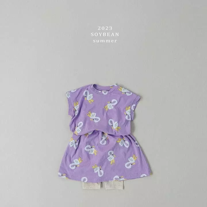 Soybean - Korean Children Fashion - #toddlerclothing - Swan Skirt Top Bottom Set - 4