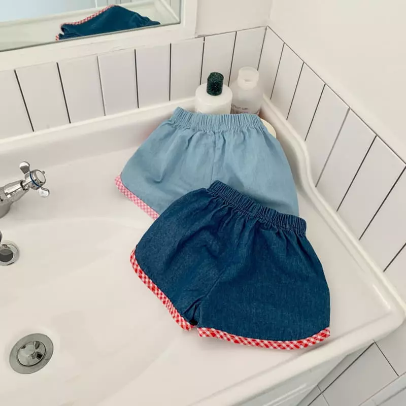 Yellow Factory - Korean Children Fashion - #childofig - Check Denim Shorts - 9