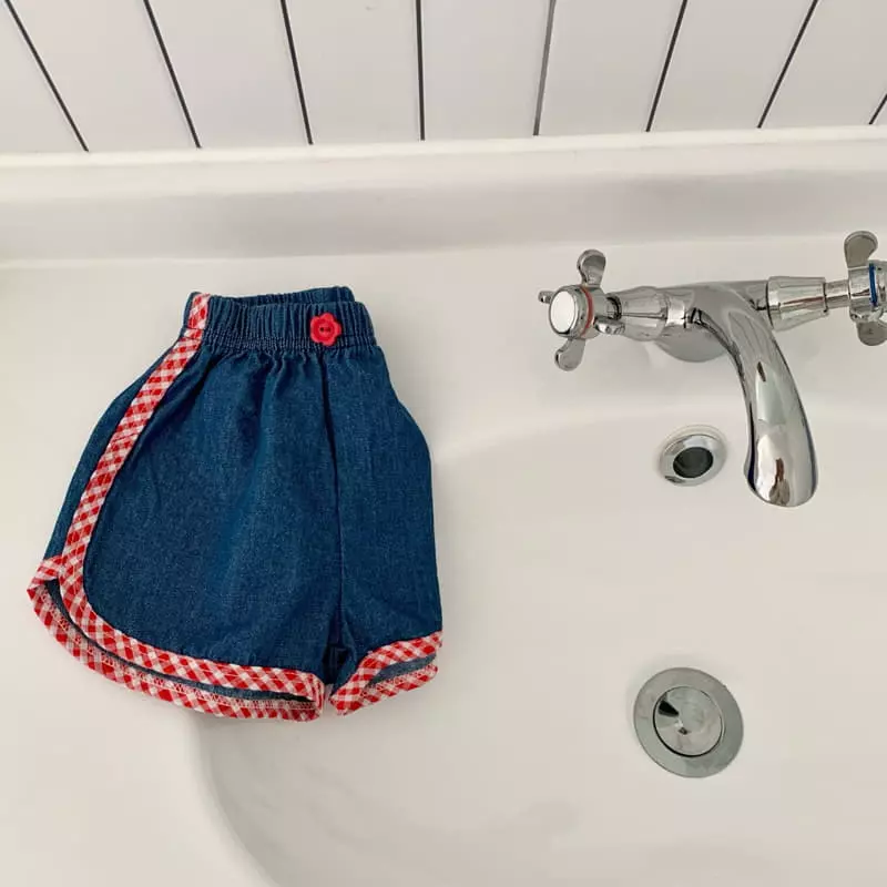 Yellow Factory - Korean Children Fashion - #stylishchildhood - Check Denim Shorts - 8