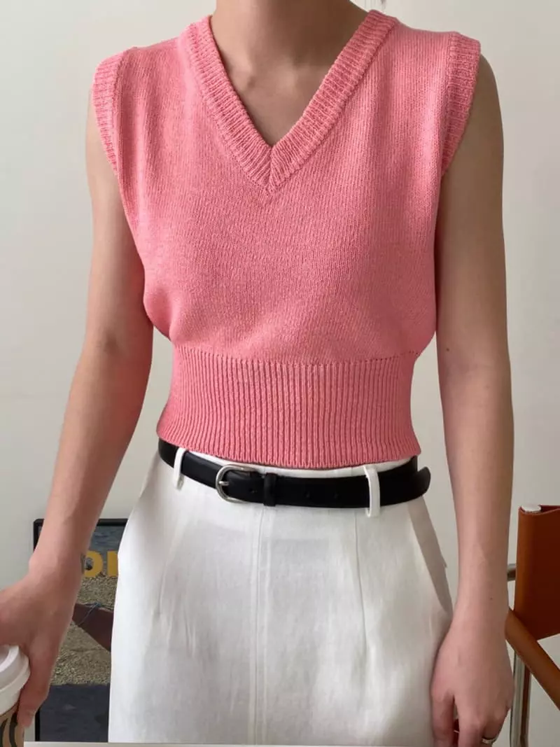 3.Another - Korean Women Fashion - #momslook - V Vest Knit Tee - 11