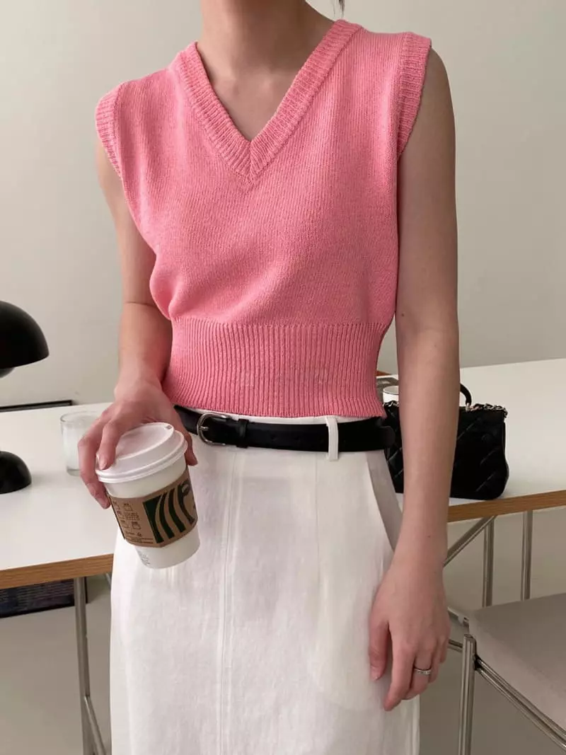 3.Another - Korean Women Fashion - #momslook - V Vest Knit Tee - 7