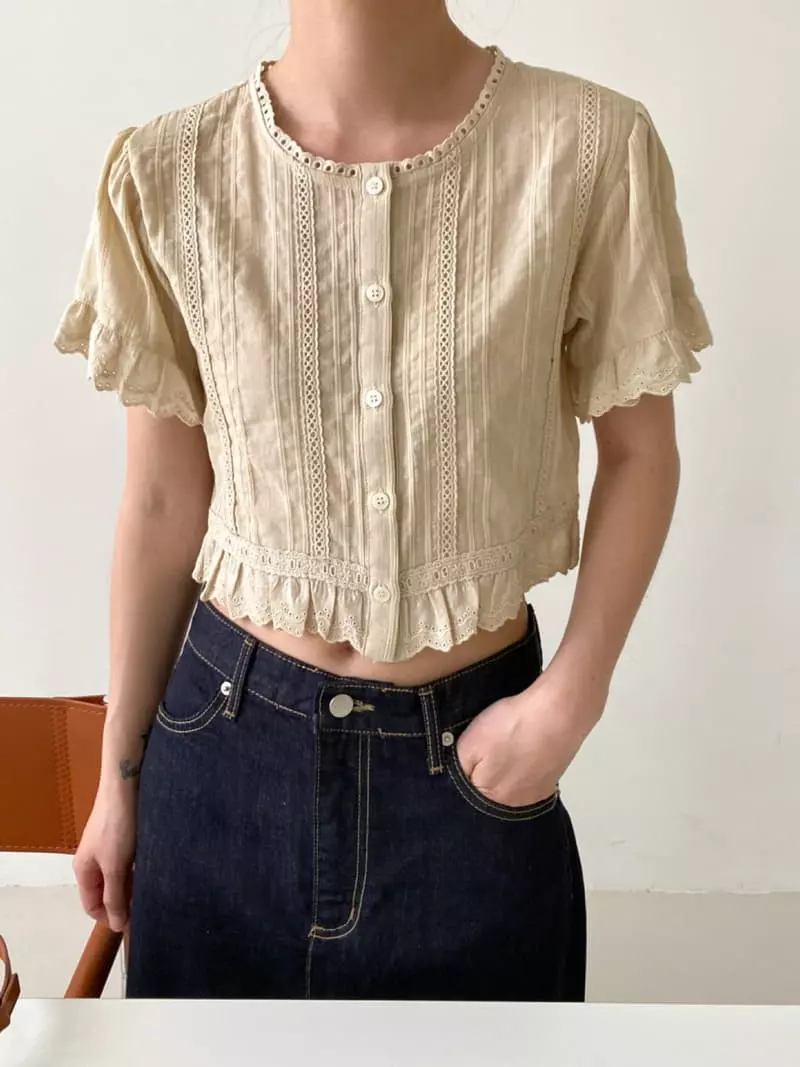 3.Another - Korean Women Fashion - #romanticstyle - Crop Lace Bloue - 6