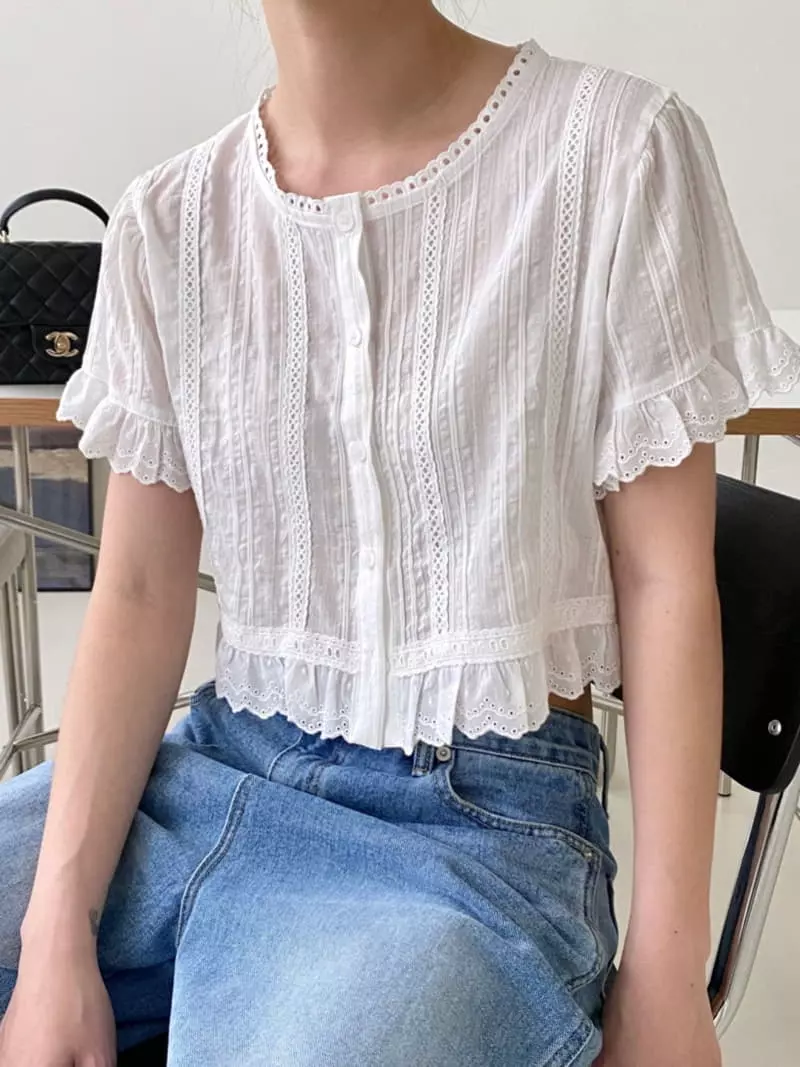 3.Another - Korean Women Fashion - #womensfashion - Crop Lace Bloue