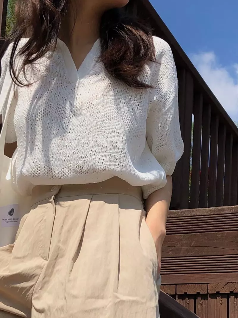 A Want - Korean Women Fashion - #womensfashion - Wiv Knit Tee - 4
