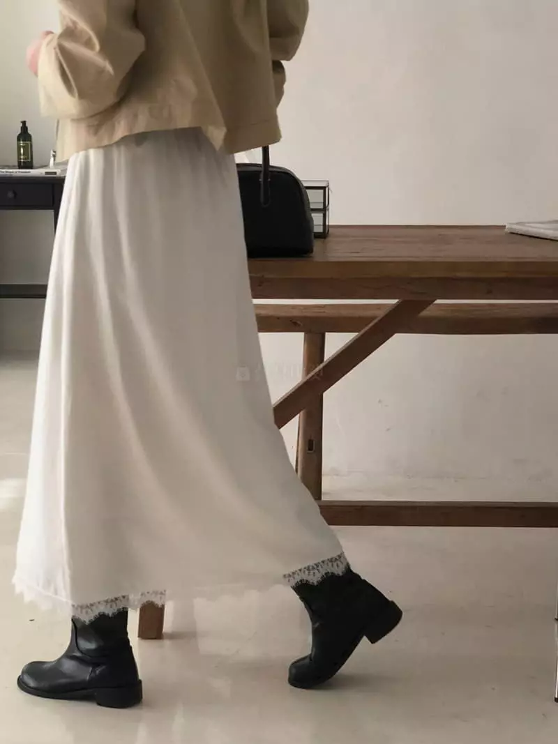 A Want - Korean Women Fashion - #momslook - Shatin Lace Skirt - 2