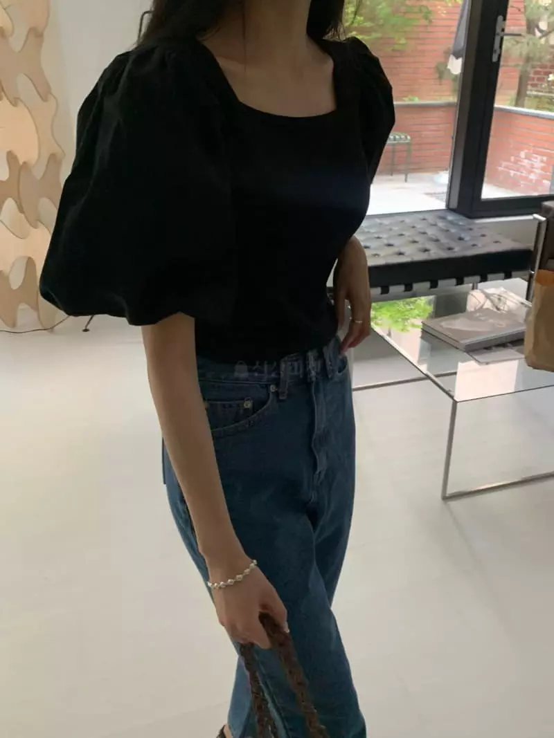 As Thought - Korean Women Fashion - #momslook - Tulip Square Neck Tee - 7