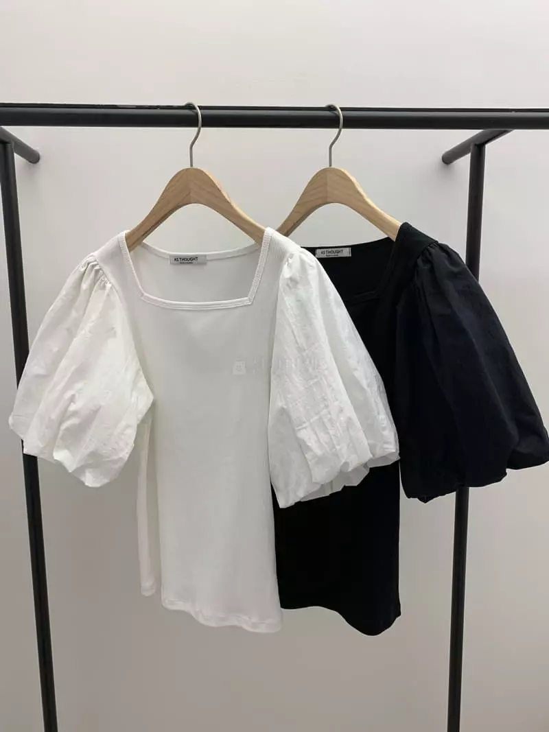 As Thought - Korean Women Fashion - #momslook - Tulip Square Neck Tee - 9