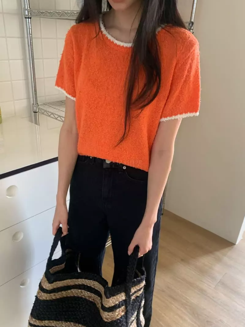 As Thought - Korean Women Fashion - #vintagekidsstyle - Peach Color Knit Tee - 4