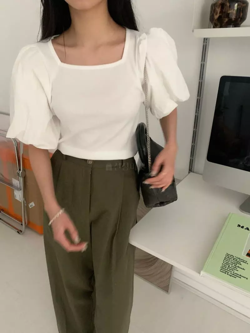 As Thought - Korean Women Fashion - #shopsmall - Tulip Square Neck Tee - 2