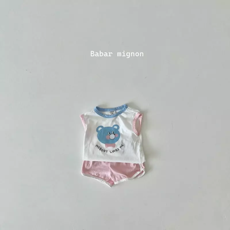 Babar Mignon - Korean Children Fashion - #childofig - Smile Bear Sleeveless Top Bottom Set - 4