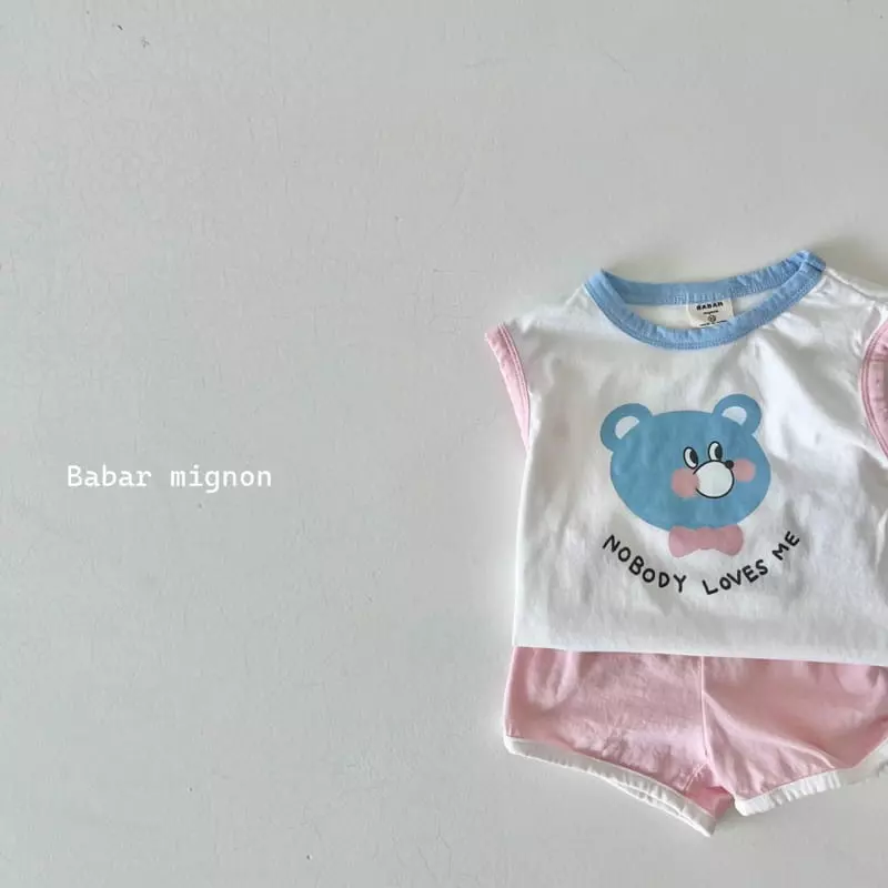 Babar Mignon - Korean Children Fashion - #designkidswear - Smile Bear Sleeveless Top Bottom Set - 6
