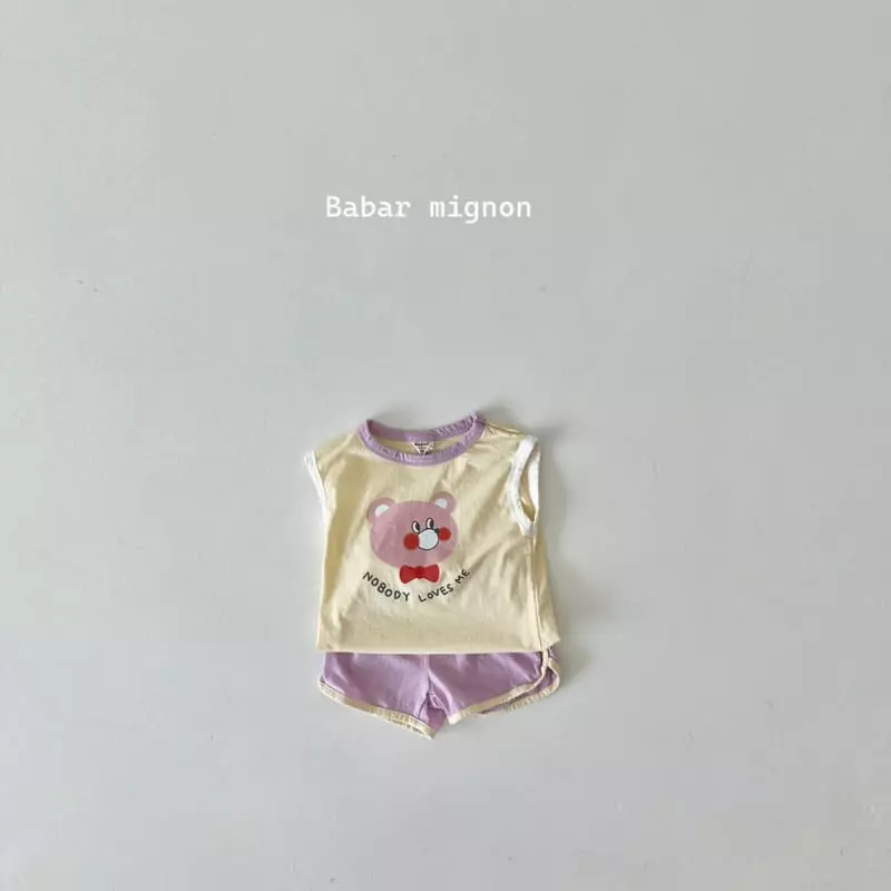 Babar Mignon - Korean Children Fashion - #fashionkids - Smile Bear Sleeveless Top Bottom Set - 8