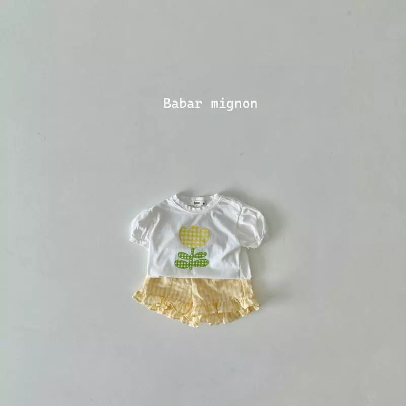 Babar Mignon - Korean Children Fashion - #kidsshorts - Tulip Check Frill Top Bottom Set - 8
