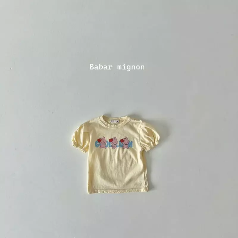 Babar Mignon - Korean Children Fashion - #kidsshorts - Apple Rabbit Puff Tee - 4