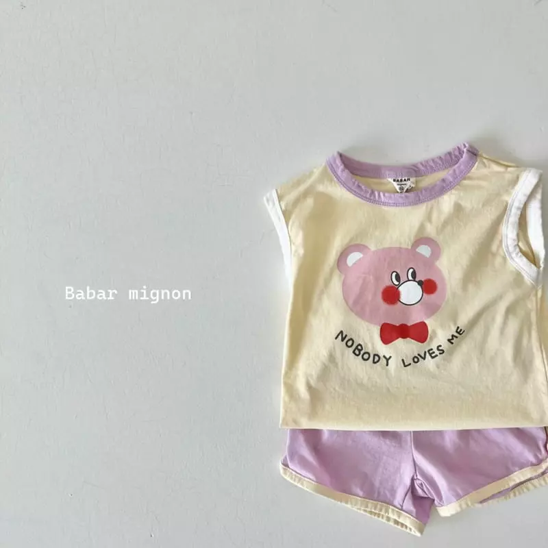 Babar Mignon - Korean Children Fashion - #kidsstore - Smile Bear Sleeveless Top Bottom Set - 10