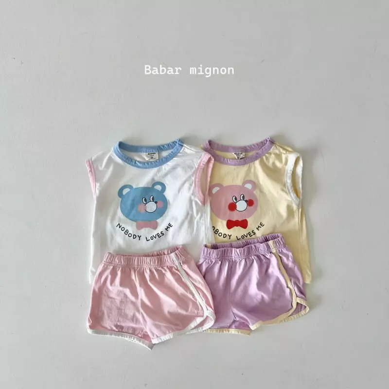Babar Mignon - Korean Children Fashion - #minifashionista - Smile Bear Sleeveless Top Bottom Set