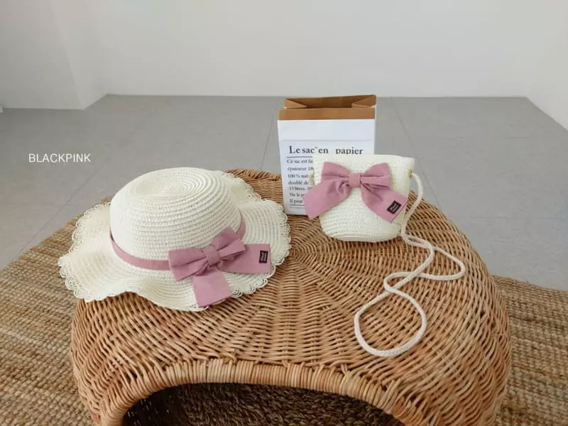 Black Pink - Korean Children Fashion - #kidsshorts - Ribbon Hat Bag Set - 5