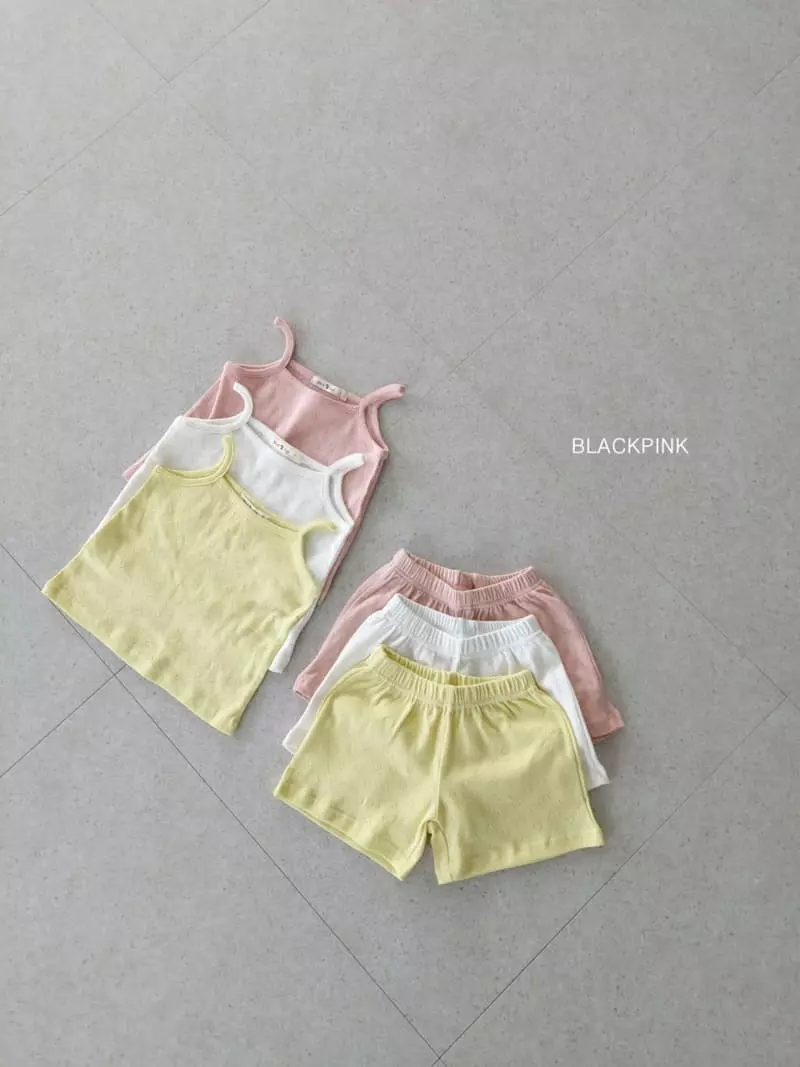 Black Pink - Korean Children Fashion - #minifashionista - Lovely String Sleeveless Top Bottom Set