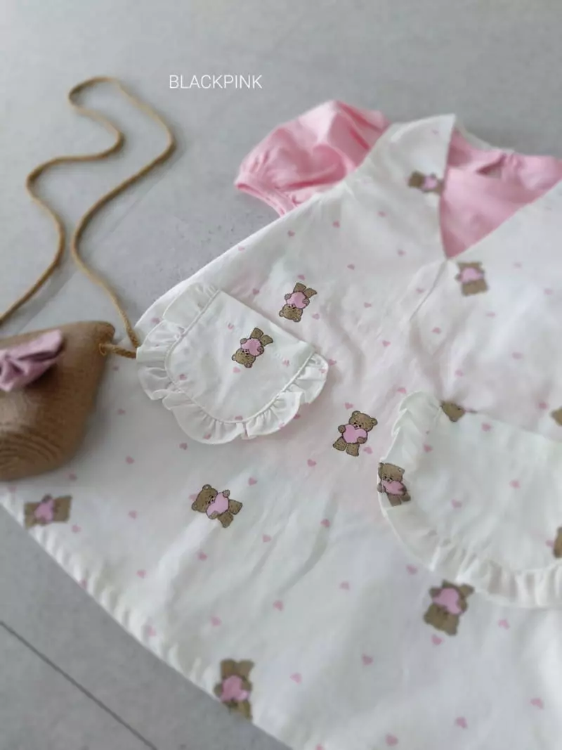 Black Pink - Korean Children Fashion - #todddlerfashion - Heart Bear One-piece - 6