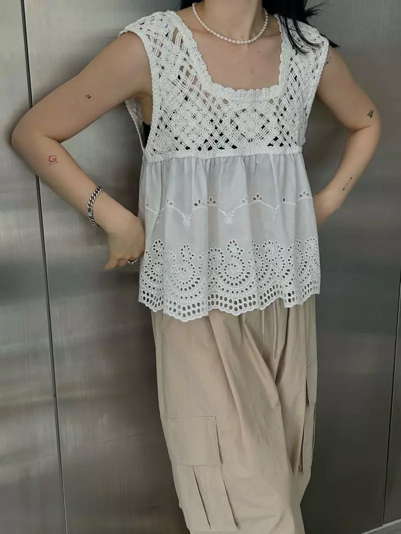 Buckle - Korean Women Fashion - #womensfashion - Cream Lace Sleeveless - 4