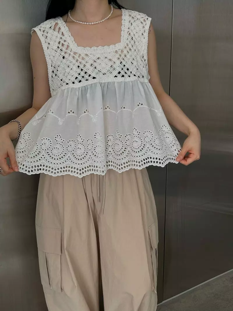 Buckle - Korean Women Fashion - #momslook - Cream Lace Sleeveless - 6