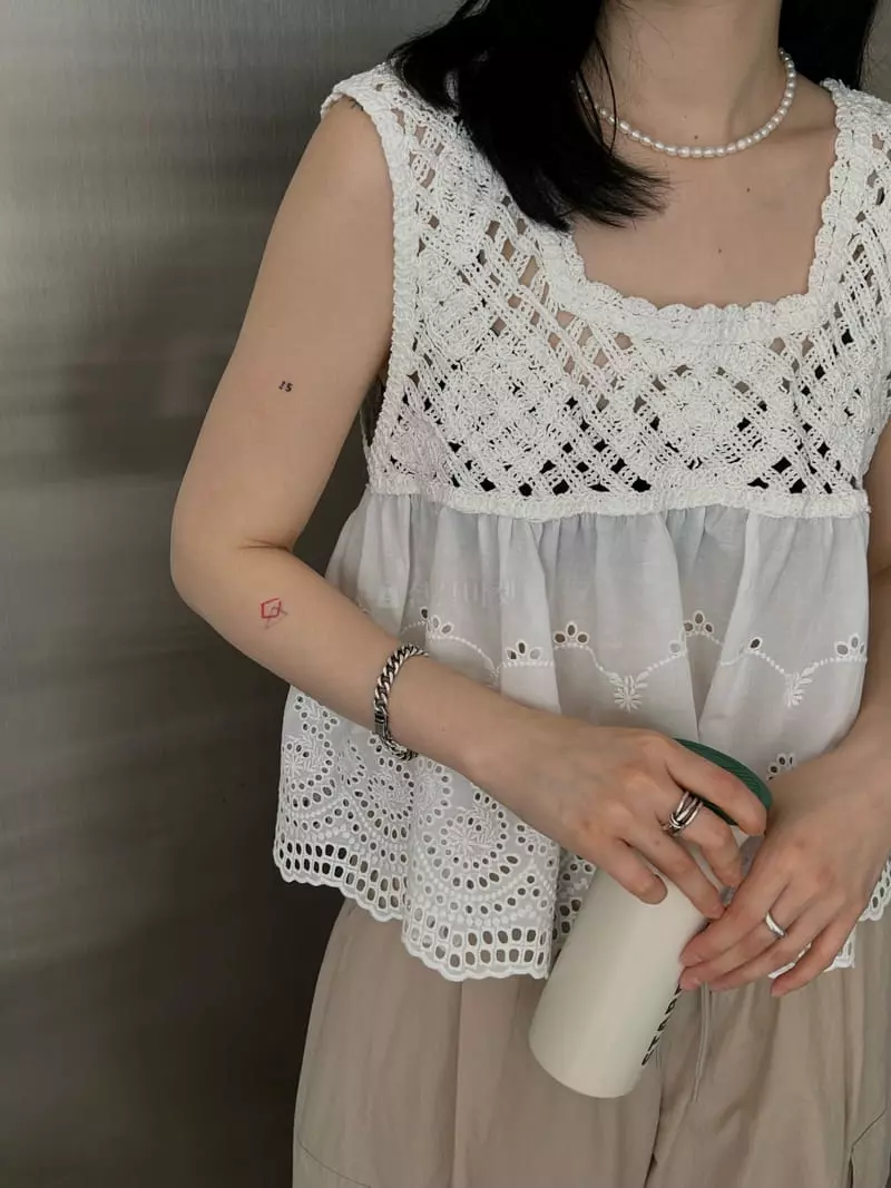 Buckle - Korean Women Fashion - #momslook - Cream Lace Sleeveless - 8