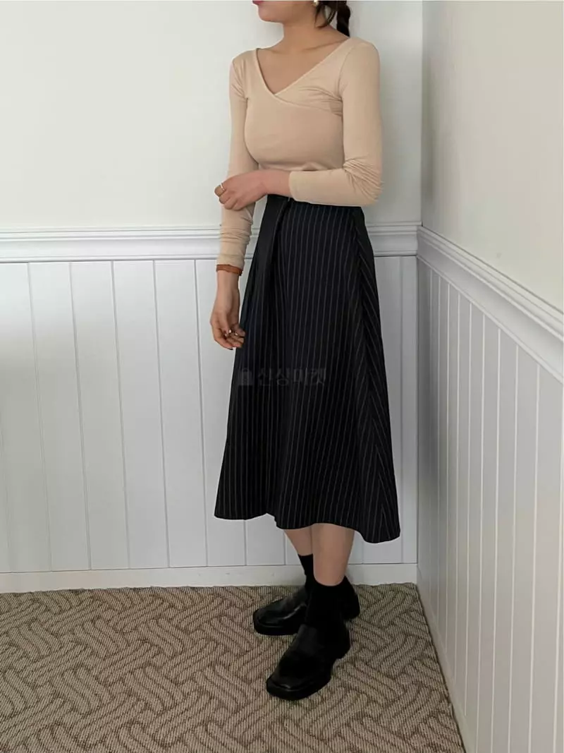 Buckle - Korean Women Fashion - #momslook - Stripes A Line Skirt - 10