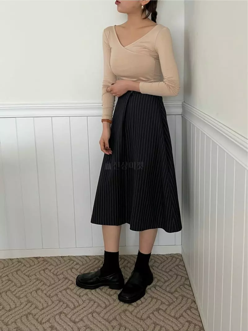 Buckle - Korean Women Fashion - #momslook - Stripes A Line Skirt - 11
