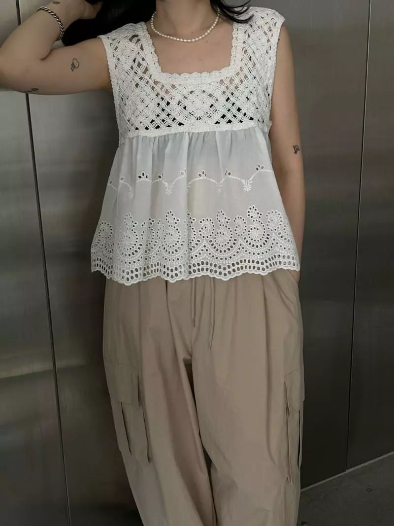 Buckle - Korean Women Fashion - #thelittlethings - Cream Lace Sleeveless