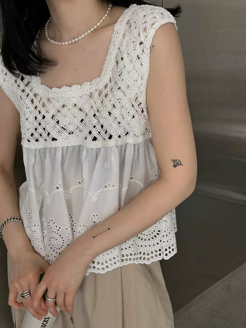 Buckle - Korean Women Fashion - #womensfashion - Cream Lace Sleeveless - 7