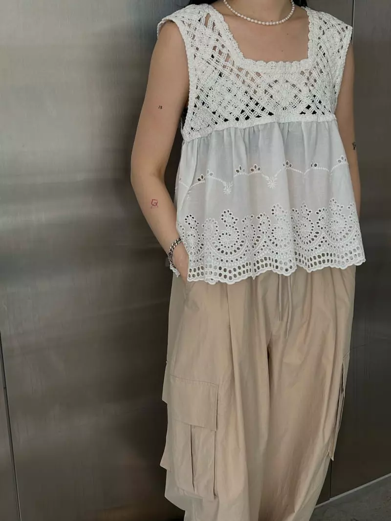 Buckle - Korean Women Fashion - #womensfashion - Cream Lace Sleeveless - 9
