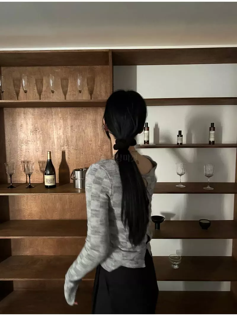 Buckle - Korean Women Fashion - #momslook - Check Wave Knit Tee - 4