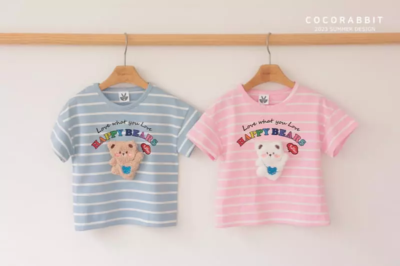 Coco Rabbit - Korean Children Fashion - #Kfashion4kids - Stripes Happy Bear Tee - 8