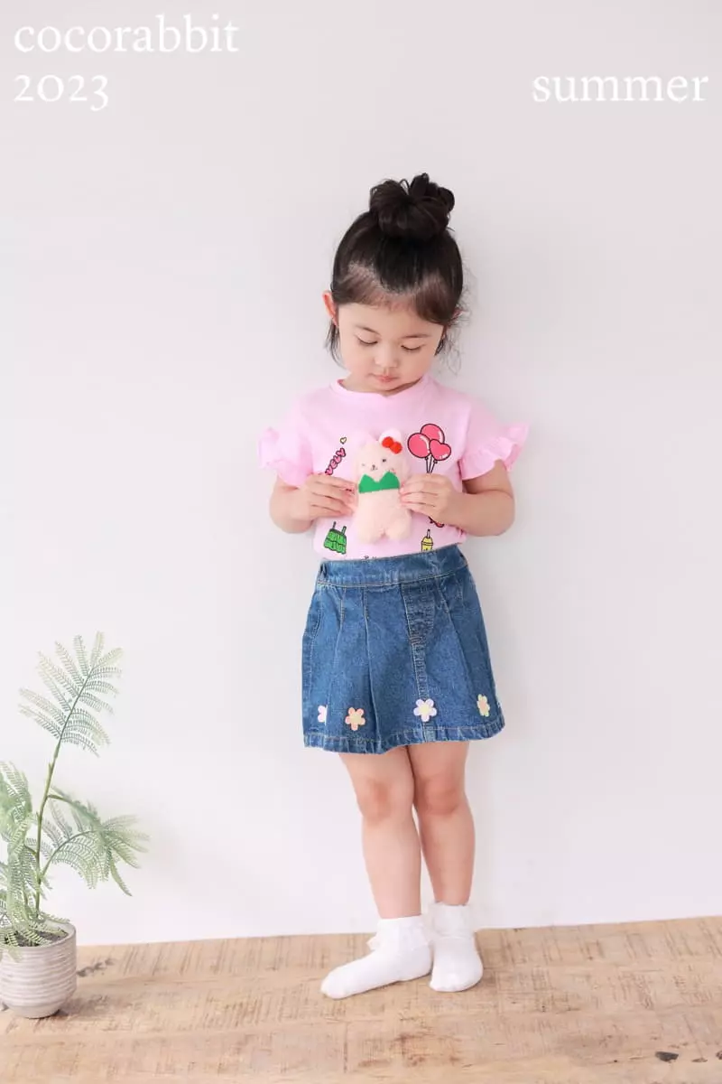 Coco Rabbit - Korean Children Fashion - #kidsshorts - Flower Denim Skirt - 3
