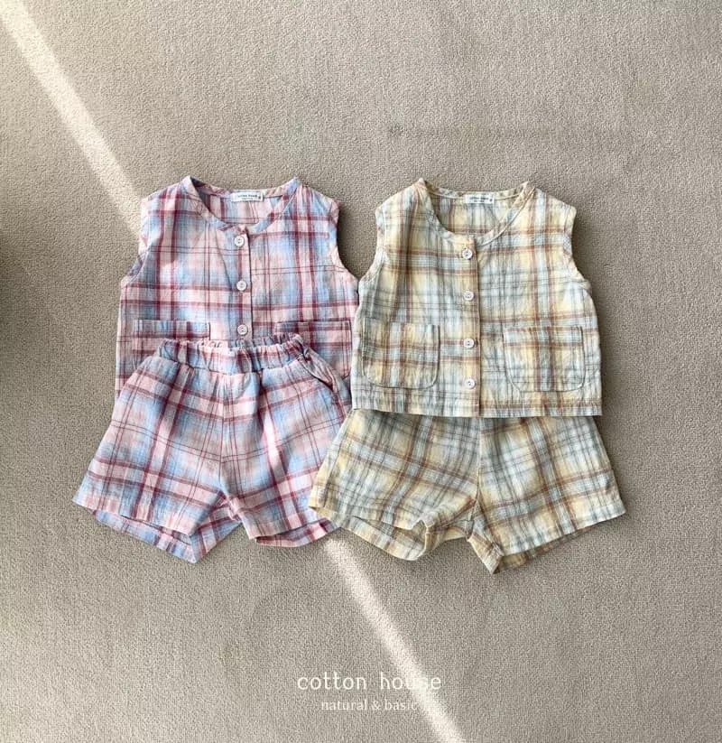 Cotton House - Korean Children Fashion - #discoveringself - Check Danjjak Set-up